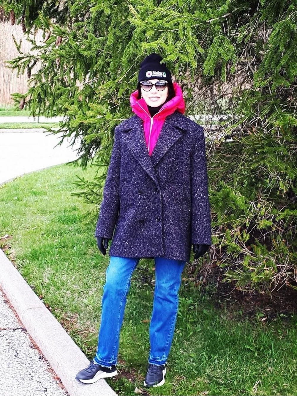 Women's Navy Blue Tweed Pea Coat